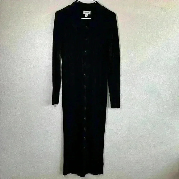 Open Edit Dress Long Sleeve Rib Cardigan Colared Black Women size LG - Picture 1 of 7